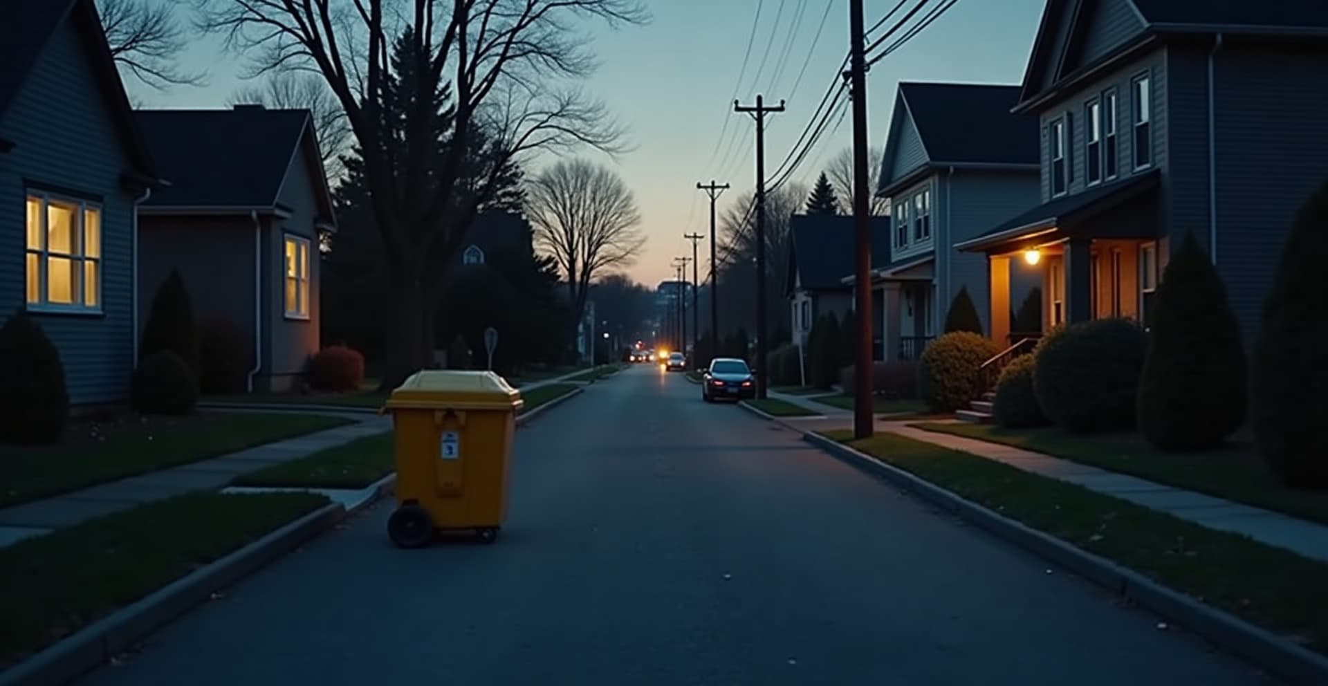 Conteneur à débris Roulobac déposé dans une entrée résidentielle, chaussée protégée